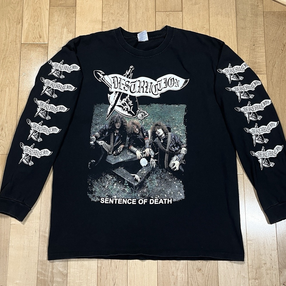 Vintage Destruction Sentence of Death 2005 Tee Sz L Black Long Sleeve AOP